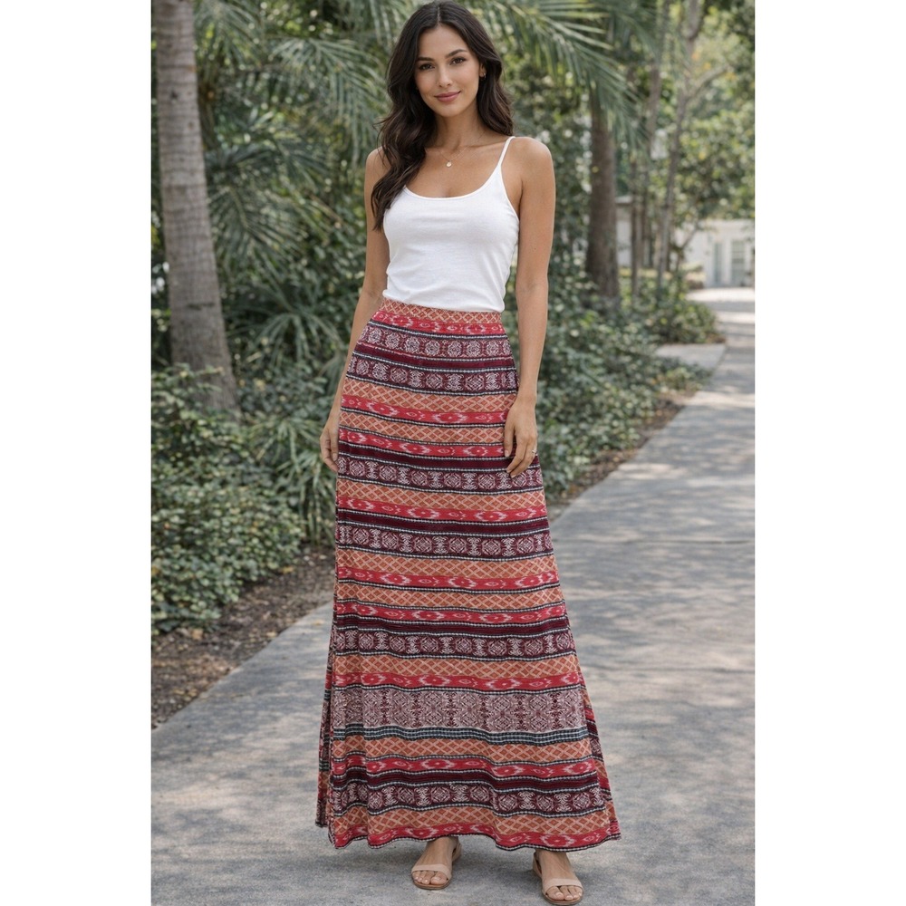 American Rag Maxi Skirt Boho Festival Made in USA‎ Ikat Striped Large Womens